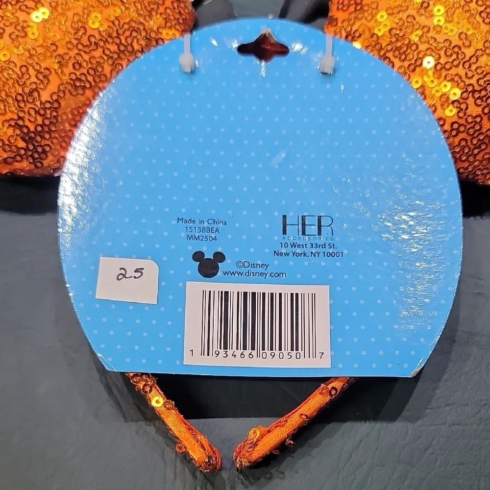 **Disney Sparkling Orange Minnie Ears with Black Bow**